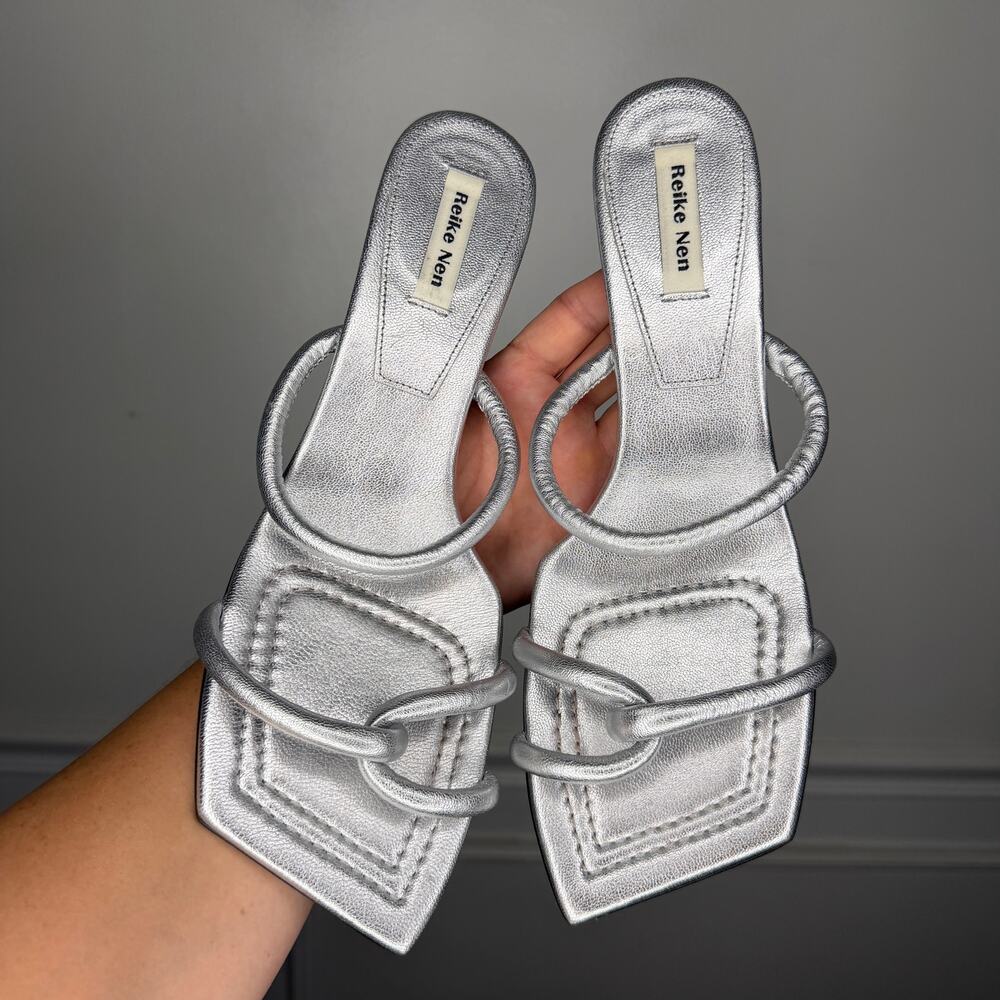 Reike Nen Noodle U Metallic Silver Slide Heeled Sandal Womens EU 39 US 8 - Picture 4 of 9